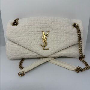 Yves Saint Laurent White Quilted Shoulder Bag with Gold Chain